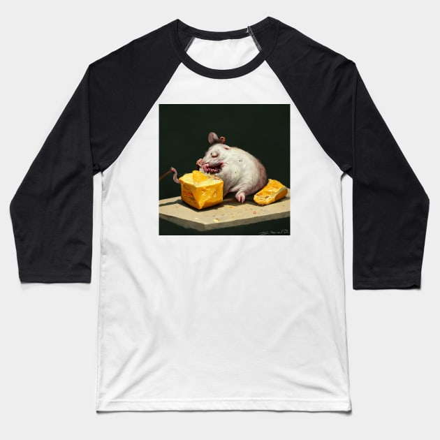 Fat Rat Eating Cheese 2, a very ugly rat, but a bit cute. Baseball T-Shirt by rolphenstien